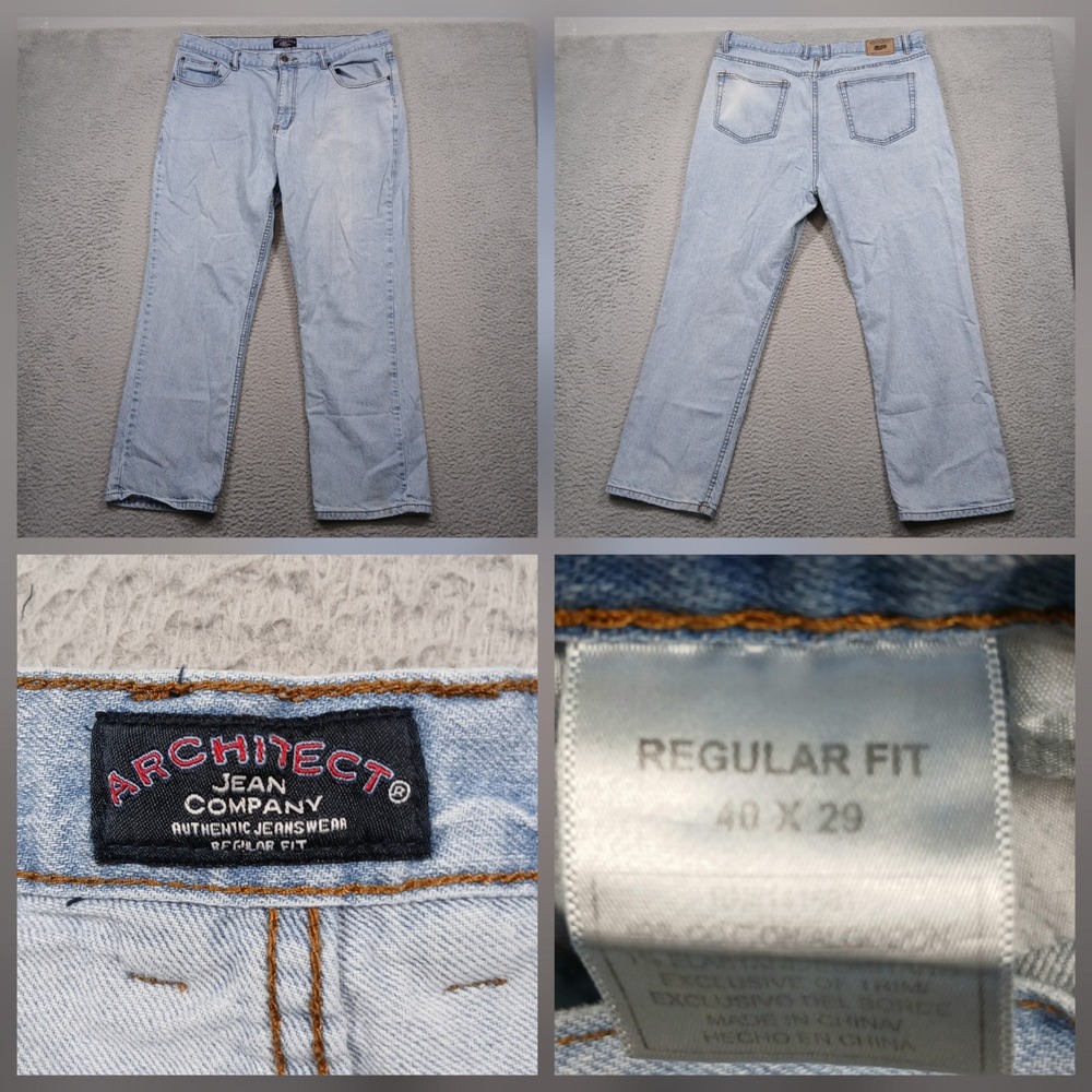 Architect Regular Fit Men's Jeans 40x29 Light‎ Wash Blue Denim